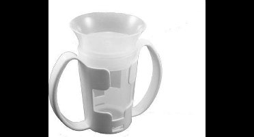 Beker voor slikstoornis : 200 ml wit-transparant, incl. houder met 2 handvatten