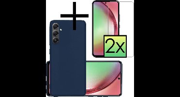 Hoesje - Met 2x Screenprotector - Geschikt voor Samsung Galaxy A54 - Sterk & Shockproof - Back Cover - Siliconen Case - Telefoon Hoes - Donkerblauw