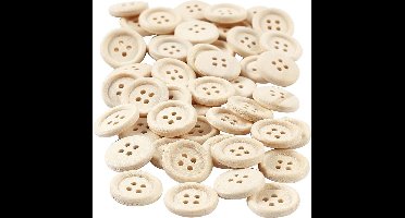 Houten knopen, d 15 mm, 4 gaten, 50 stuk/ 1 doos