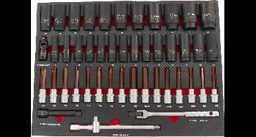 45 Delige Krachtdoppen en Bitset in Carbon Foam inlay voor Gereedschapswagen