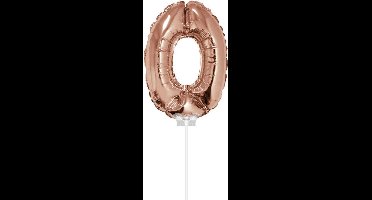 Cijfer ballon 0 Rose Goud met stokje | 40cm