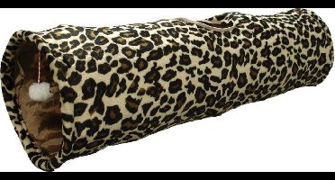 Flamingo Kattentunnel – Leopard katten tunnel met bal – 90x25cm – opvouwbaar met 3 ingangen en knispergeluid