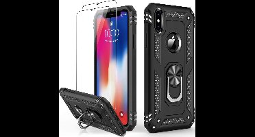 Telefoonhoesje Geschikt voor: iPhone XS Max hoesje Schokbestendige ring armor met 2X Glas Screenprotector zwart