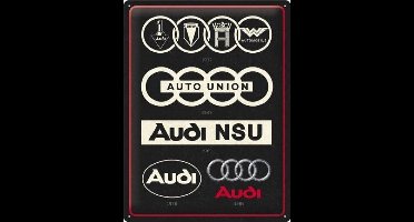 Audi - Logo Evolution .  Metalen wandbord in reliëf 30 x 40 cm.