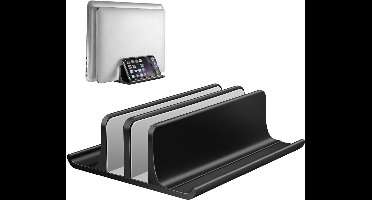 Famanu – Aluminium Met 2 Sleuven - Ruimtebesparend voor Notebook - Laptops Tot 17,3 Inch - Zwart