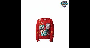 PAW Patrol – Kersttrui Meisjes – Maat 110/116 – Rode Kersttrui met Marshall & Everest – Warme Gebreide Wintertrui Kinderen – Paw Patrol Sweater – Kerstcadeau Jongens – Kinderkleding – Jongens Trui – Winter Kleding