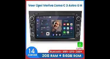 Awesafe Autoradio - Geschikt Voor Opel Meriva Corsa C D Astra G H - Draadloos Apple Carplay & Android Auto - Android 14 - Radio met navigatie - 7 inch HD touchscreen - Ram 2GB + Rom 64GB - Zwart