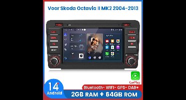 Awesafe Autoradio - Geschikt Voor Skoda Octavia II MK2 2004 t/m 2013 - Draadloos Apple CarPlay & Android Auto - Ram 2GB + Rom 64GB - GPS Navigatie - Bluetooth & Wifi - Radio Scherm - 2004 2005 2006 2007 2008 2009 2010 2011 2012 2013