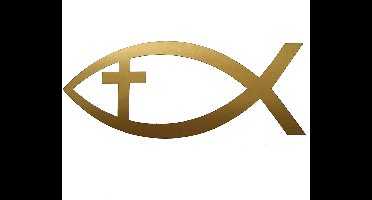 Ichtus vis met kruis sticker - 14x6cm - goud - topkwaliteit avery autoreclame folie