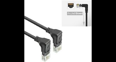 ACT Zwarte 0,25 meter U/UTP CAT6A LSZH Slimline patchkabel met RJ45 connectoren 90° haaks beneden naar 90° haaks beneden DD5952