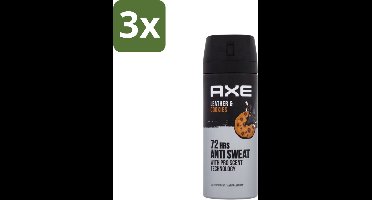 Axe - Deodorant Spray - 72hrs Anti Sweat - Leather & Cookies - 150 ml - Bulkverpakking - 3 stuks
