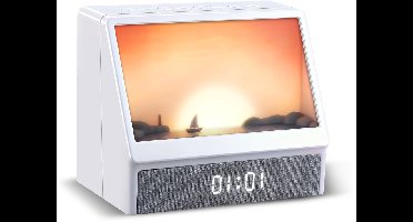 JVJH Wekker, daglichtwekker met 12 natuurgeluiden, zonsopgangwekker met 6 gekleurde lampjes, Bluetooth 5.0, cadeaus voor vrouwen, mannen en tieners