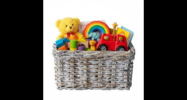 Van der Leeden Opbergmand - antiek wit - 60 x 23 x 20 cm - rotan - gevlochten riet - mand - opbergen