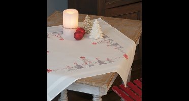 Vervaco - Tafelkleed kit - Kerst - Kerstbomen in rood/grijs - PN-0166603 - Borduren - Borduurpakket - Borduurpakket volwassenen - Borduurpakket kind