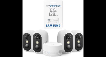 eufy Security eufyCam C35 4-Cam Kit, Wit, Draadloze Beveiligingscamera Voor Buiten en Binnen + SAMSUNG MicroSDXC 128GB PRO - Bundel