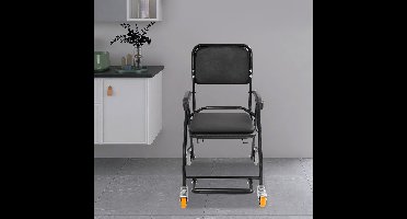 Douche Toiletstoel – Douchestoel – Badstoel – Mobiliteitsstoel – Toiletrolstoel – Verstelbaar in Hoogte – Met Remmen en Geïntegreerde Commode – Zwart