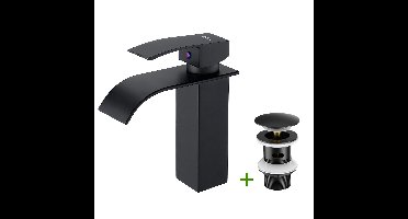 Auralum Max Wastafelkraan Zwart - Wastafel Kraan -Mit Pop-up Afvoerventiel - Badkamer Wastafelkraan - Eengreepskranen - Warm en Koud - Middelhoge uitloop - RVS - Zwart
