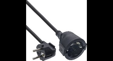 CEE 7/7 (haaks) - CEE 7/3 (recht) stroom verlengkabel | 3x 1,50mm | zwart | 1 meter
