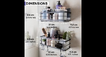 doucherek - Doucheplank - Zelfklevende Boorvrije Keuken- of Douche Organisator - Set Van 1 - zwart - 10,9D x 11,4B x 31H centimeter