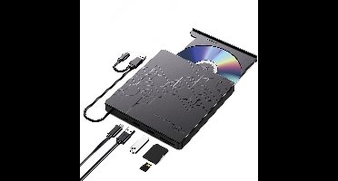 Multifunctioneel extern optisch station voor laptops en desktops, 5-in-1 externe CD/DVD-brander, zwart.