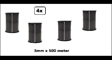 4x Krullint black zwart5mm x 500m - krul lint kerst thema feest decoratie kado kadolint verjaardag