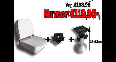 FES Marine - Bootstoel - Set 3 - In hoogte verstelbaar - Draaibare stoel - Boot stoel - Complete set - Wit