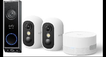 eufy Security E340 Video Deurbel – Dual-Cam technologie, 2K Full HD-resolutie, kleur nachtzicht, AI-pakketdetectie + eufyCam C35 - Incl. 2 Camera, HomeBase Mini – Beveiligingsset – Voordeelbundel