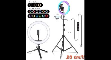 Ringlamp Luminex Pro | RGB LED | 8 Verschillende Kleuren | Cadeau | Make-up light | 26cm | ringlamp 36 cm | statief 2.1 m | Voor vloggers, influencers, instagram posts, tiktok | bluetooth afstandbediening |