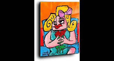 Girl in armchair smelling roses - Meerdere kleuren - Canvas 60 x 80 cm Zw