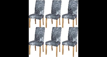 Stoelhoezen - Set van 6 - Elastische - Afneembare - Moderne - Duurzaam - Machinewas - stof - Rekbaar Stijl - 45D x 45B x 65H centimeter - Kleur : grijs blad