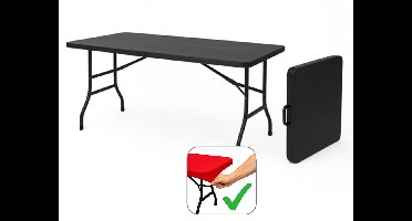 HEM Vouwtafel Inklapbaar 180x70 Zwart – Buffettafel – Klaptafel – Campingtafel - 100 kg Belastbaar – 9,5 kg - Met Rode HEM Topper