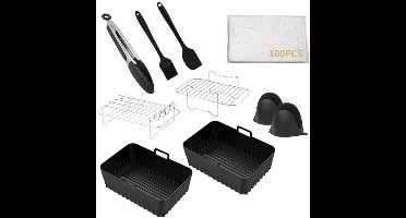 Airfryer-accessoireset (7-delig), dubbele panaccessoires, dubbele pangrillrek, rechthoekige ovengrill van roestvrij staal.