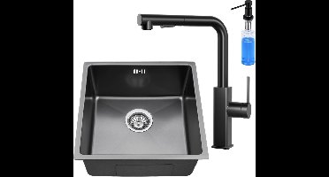 Auralum max Spoelbak voor keuken 44x44CM - Spoelbak Keuken Met Keukenkraan - Spoelbakken Keuken Met Zeepdispenser 300ML - Wasbak Keuken - Antraciet