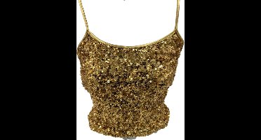 Sexy Glitter Top Goud Maat M – Wetlook Haltertop met Open Rug – Kinky Pleasure