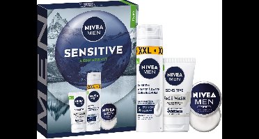 NIVEA MEN Sensitive Skincare Kit Geschenkset Mannen- Cadeauset Mannen met Scheershuim, Gezichtsreiniger & Crème - Vaderdag cadeau