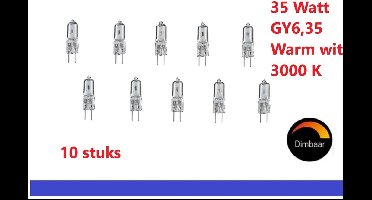 HALOGEENLAMP 35 W - FITTING GY 6.35 - 12 VOLT - 10 STUKS - HELDER - DIMBAAR - WARM LICHT - 3000K