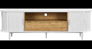 Vente-unique Tv-meubel met 2 schuifdeurtjes, 1 lade en 1 nis van mdf - Wit en naturel - VELURANI