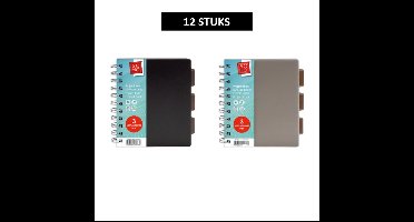 SOHO Projectboek – Collegeblok – Lijntjespapier – 4 verplaatsbare tabs – 23 rings – 200 vellen – A4 – Trend kleuren - 12 Stuks
