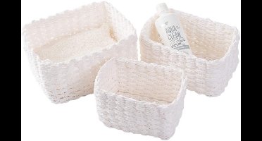 Opbergmand, set van 3 gevlochten opbergmanden, opbergdozen voor accessoires, make-up, badkamerorganizer, luiertafel, organizer, kleine mand, badkameropbergmanden (wit)