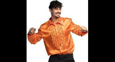 Boland Disco shirt - oranje - met ruffles - polyester - party overhemd - disco/seventies XL