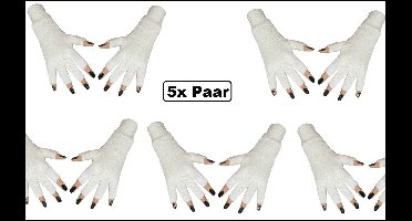 5x Luxe Paar witte handschoenen vingerloos - Themafeest optocht carnaval winter