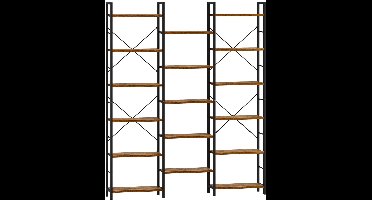 Boekenkast – Boekenrek – Opbergkast – Stellingkast – Vakkenkast – 17 Planken – Verstelbare Indeling – Metalen Frame – Rustiek Bruin