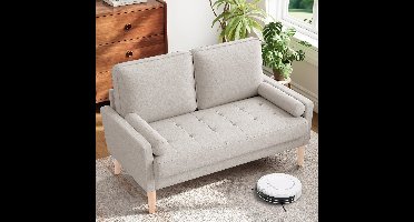 Zitbank 2 zits - Linnen - Beige - Met Kussens en Armleuningen - Compacte Bank voor Woonkamer, Kantoor of Appartement - 121x77x87 cm