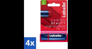 4 x Labello –Lippenbalsem – Caring Beauty Red – 5,5 ml - Lippenbalsem - Verzorging - Kleur - Hydratatie - Intensieve Kleur