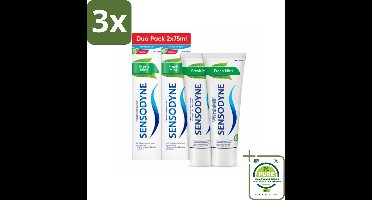 3 x Sensodyne - Tandpasta - Fresh Mint - Frisse Munt - Duopack - 2 x 75 ml - Grootverpakking - Gevoelige Tanden - Tandpasta - Tandplak Verwijderen - Fluoride - Tandglazuur