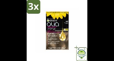 3 x Garnier - Olia 6 - Haarkleuring - Donkerblond - Zonder Ammoniak - Intense Langhoudende Kleur - 100% Grijsdekking - Grootverpakking - Haarverf - Permanente Haarkleuring - Haarkleur - Garnier Olia - Donkerblond