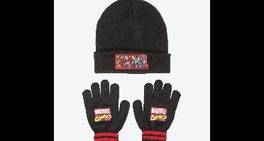 Marvel Comics Kinder Winterset – Muts & Handschoenen – Zwart – Warm & Zacht – One Size – Officiële Marvel Merchandise – Winteraccessoires Kind