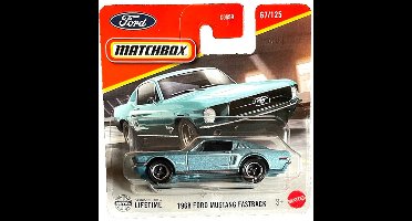 MATCHBOX 1968 FORD MUSTANG FASTBACK METALIC BLEU 67/125 METAL (1:64) SHORT CARD