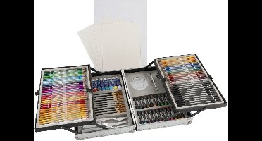 Nassau Fine Art Schilderskoffer Metaal 110pcs - Luxe Aluminium Tekenkoffer voor Beginners & Gevorderden - Kleurpotloden - Penselen - Schildersdoek - Acrylverf - Oliepastels - Paletmessen