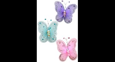 Vlinders 6 x op kaart met clip midi ass kleuren